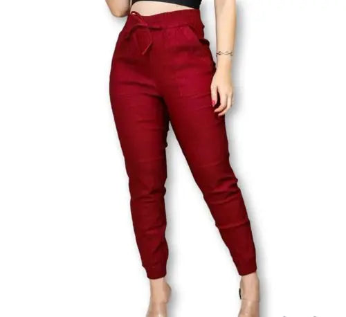 Calça jogger bengalina elástica cintura feminina