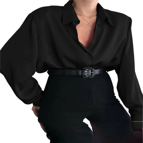 Camisa feminina com botões e gola virada para baixo