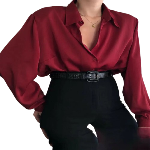 Camisa feminina com botões e gola virada para baixo