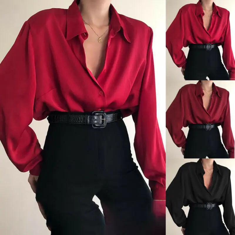 Camisa feminina com botões e gola virada para baixo