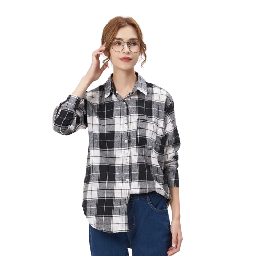 Camisa xadrez de flanela requintada feminina