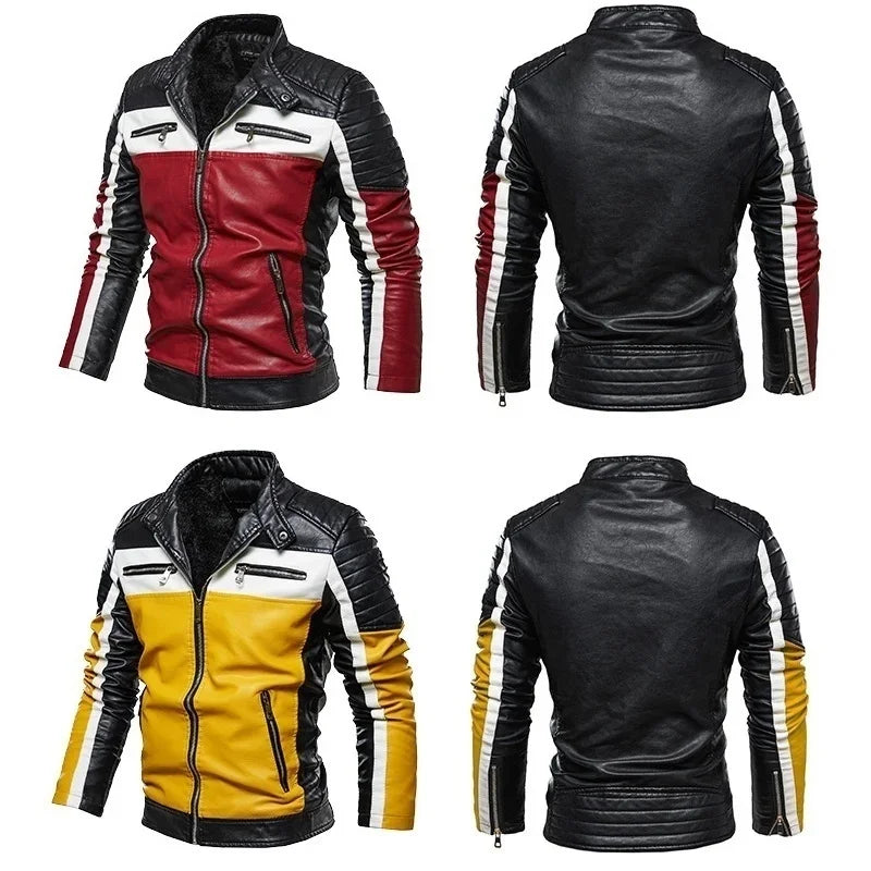 Jaqueta de couro masculina estilo motociclista