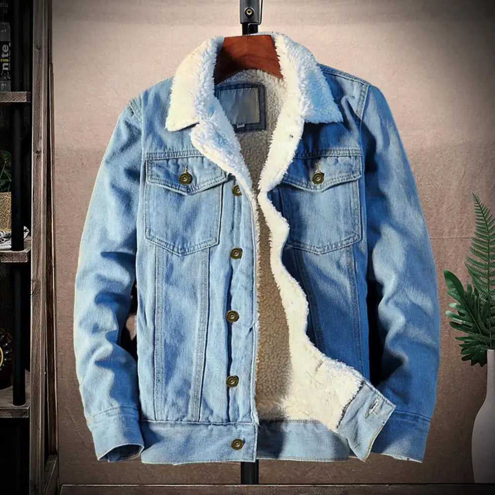 Jaqueta jeans com forro de lã masculina