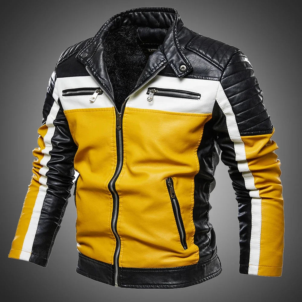 Jaqueta de couro masculina estilo motociclista