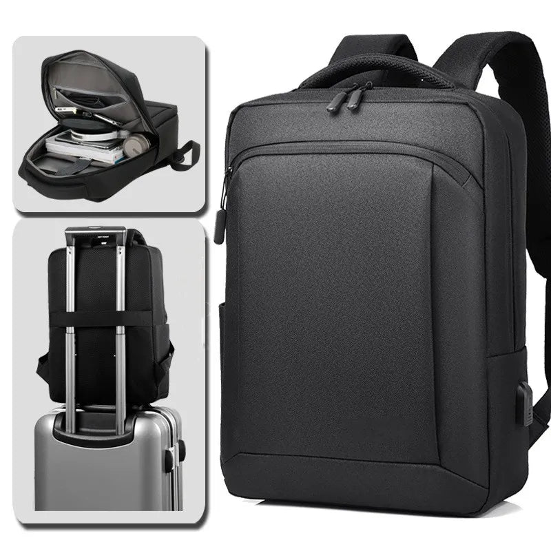 Mochila de negócios masculina Oxford de grande capacidade com carga USB