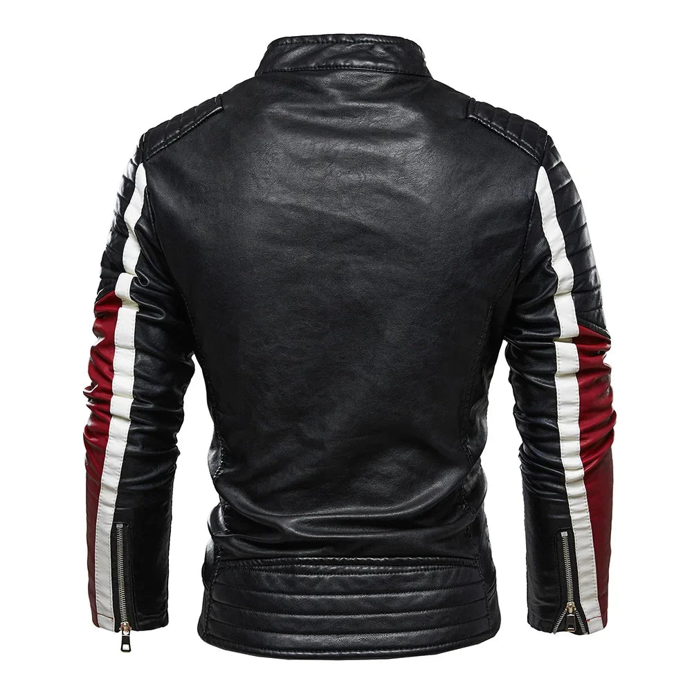 Jaqueta de couro masculina estilo motociclista