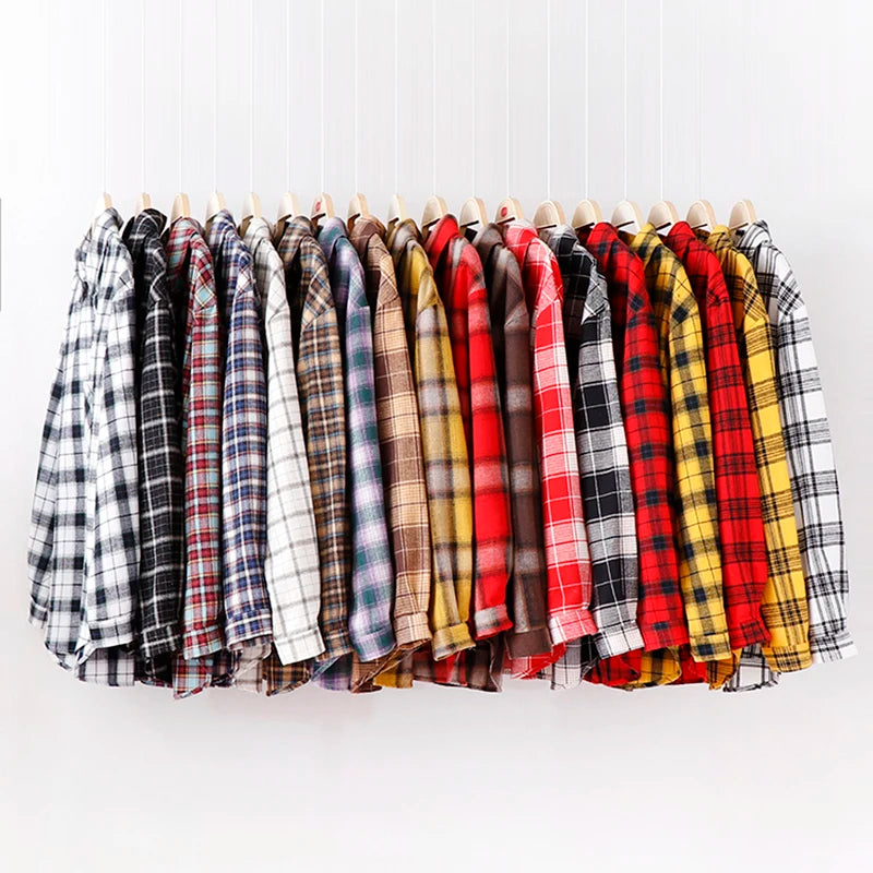 Camisa xadrez de flanela requintada feminina