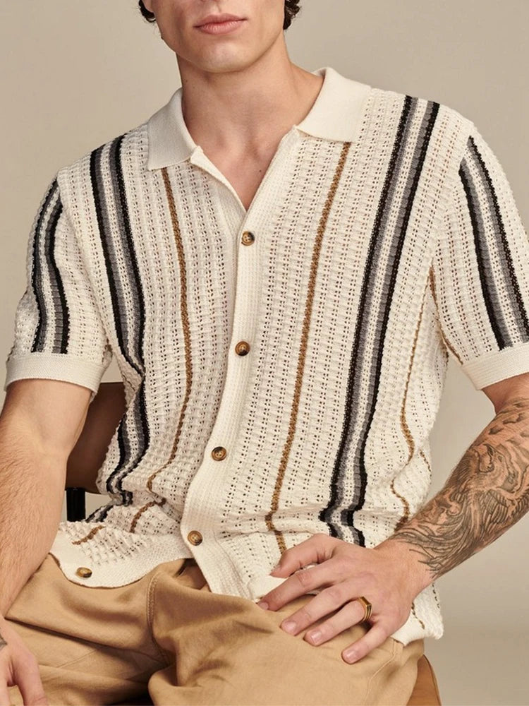 Camisa casual listrada masculina com textura