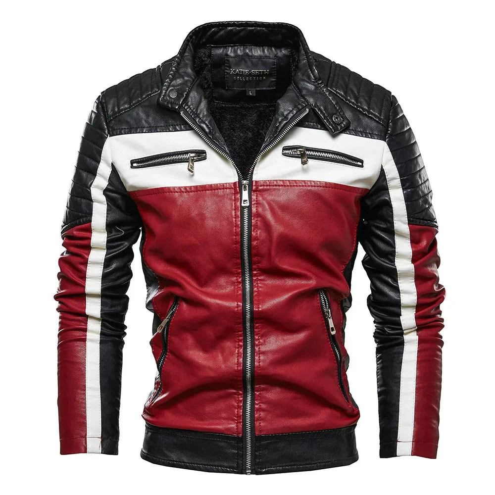 Jaqueta de couro masculina estilo motociclista