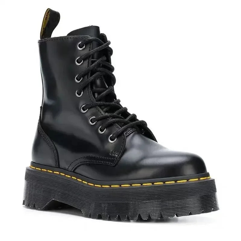 Bota feminina de couro minimalista clássico punk