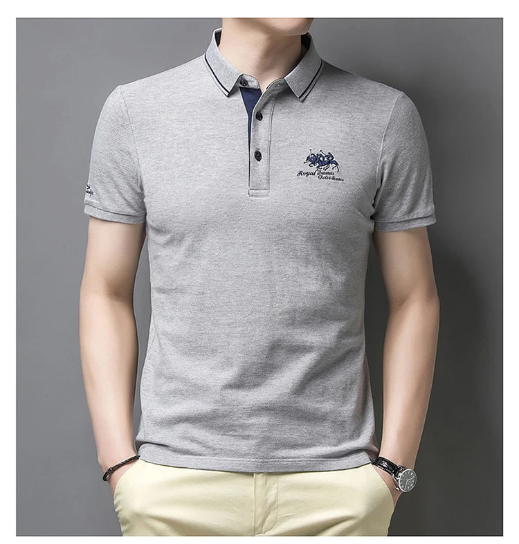 Polo masculina bordada de algodão