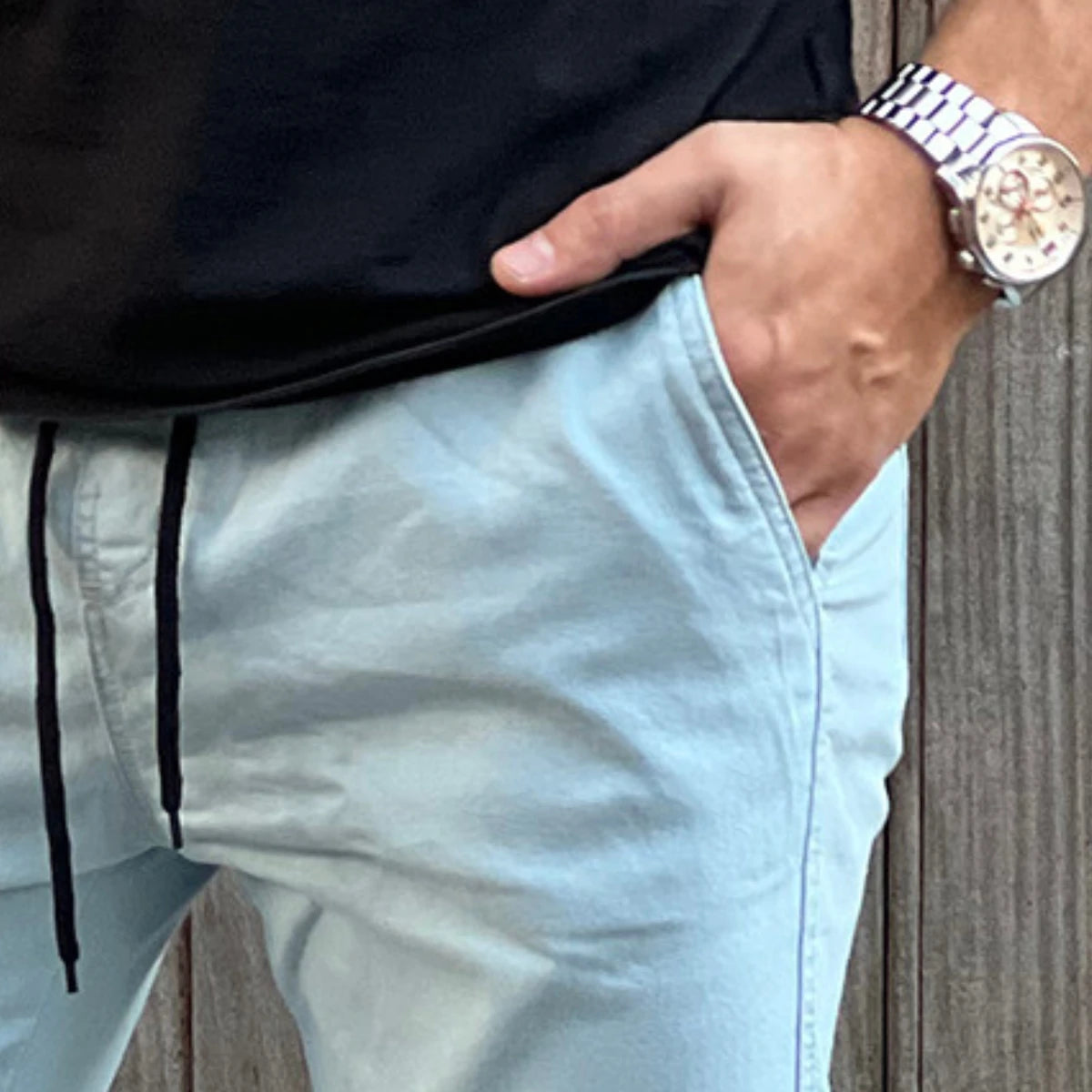 Calça jeans jogger masculina com elástico