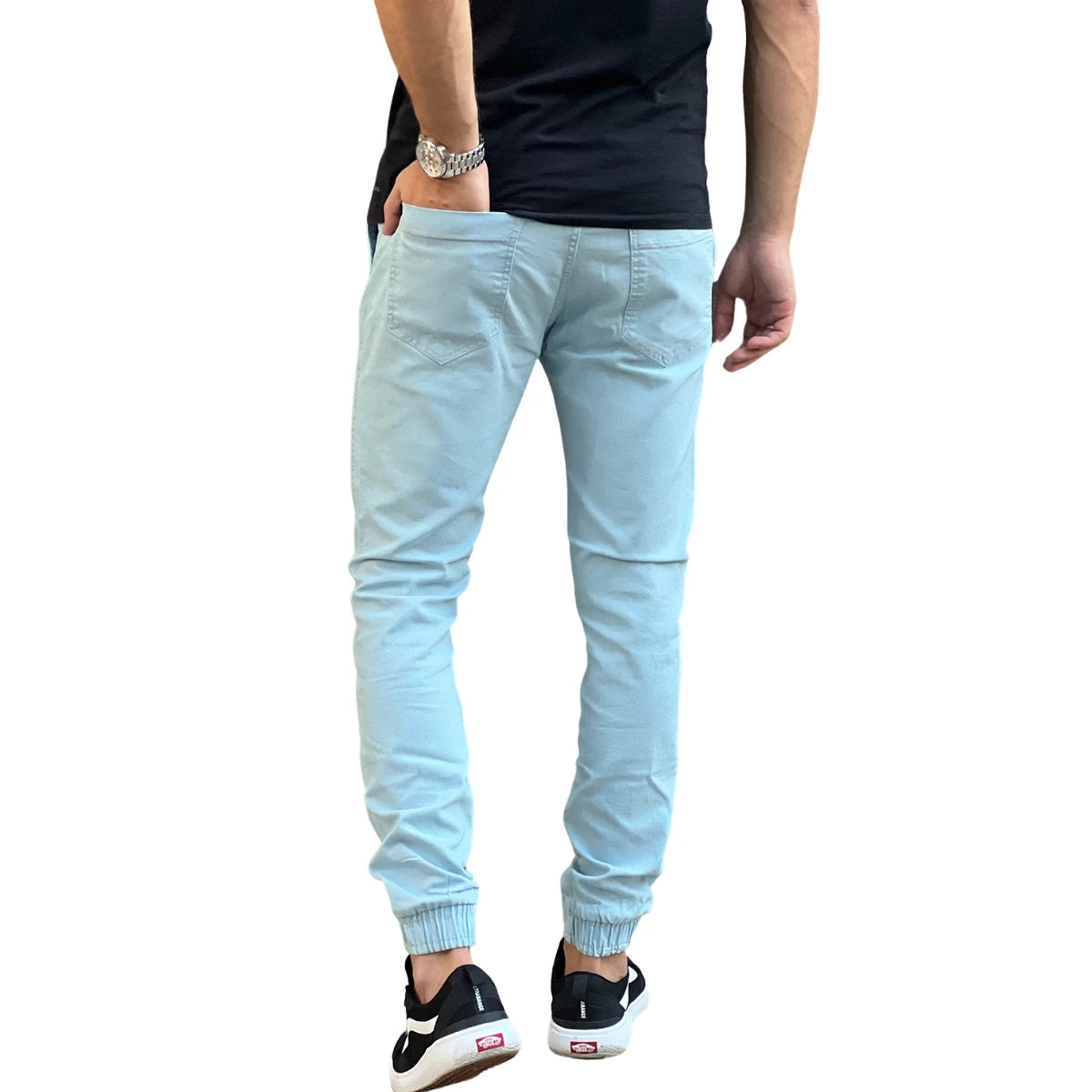 Calça jeans jogger masculina com elástico