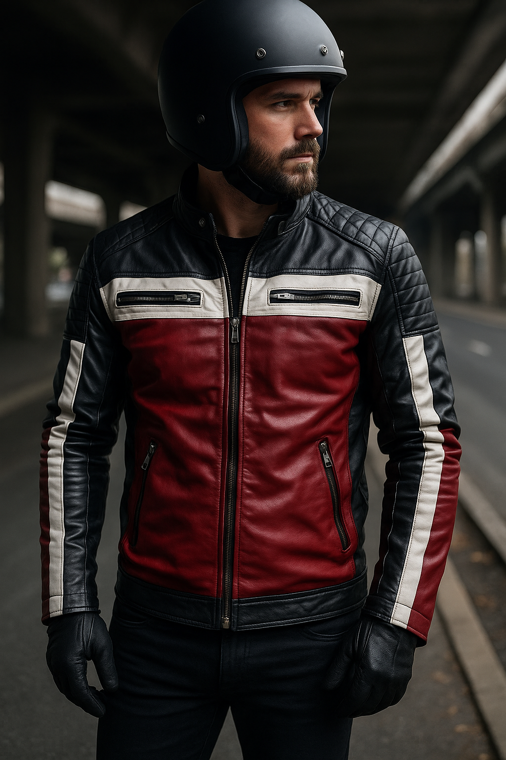 Jaqueta de couro masculina estilo motociclista
