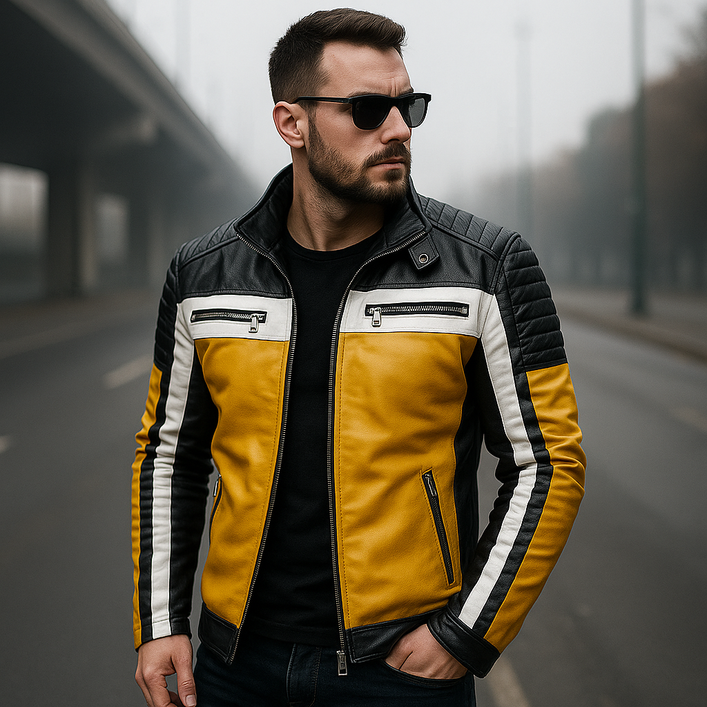 Jaqueta de couro masculina estilo motociclista