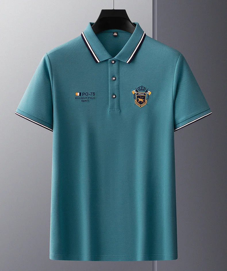 Polo masculina bordada de algodão com logo