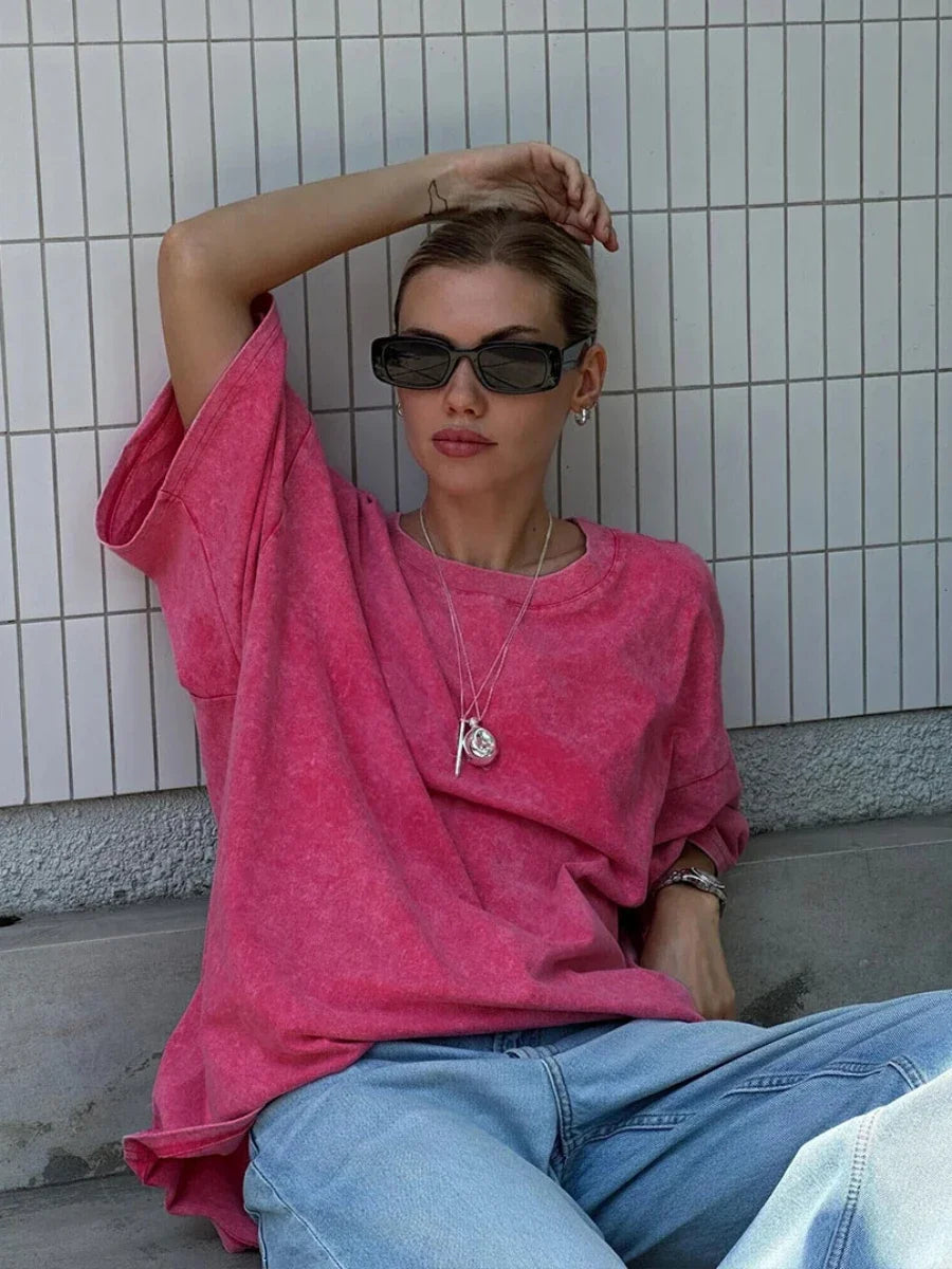 Camiseta oversized feminina de algodão retrô vintage