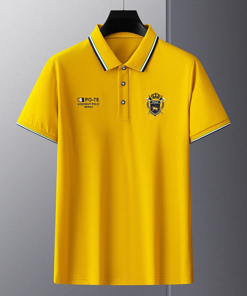 Polo masculina bordada de algodão com logo