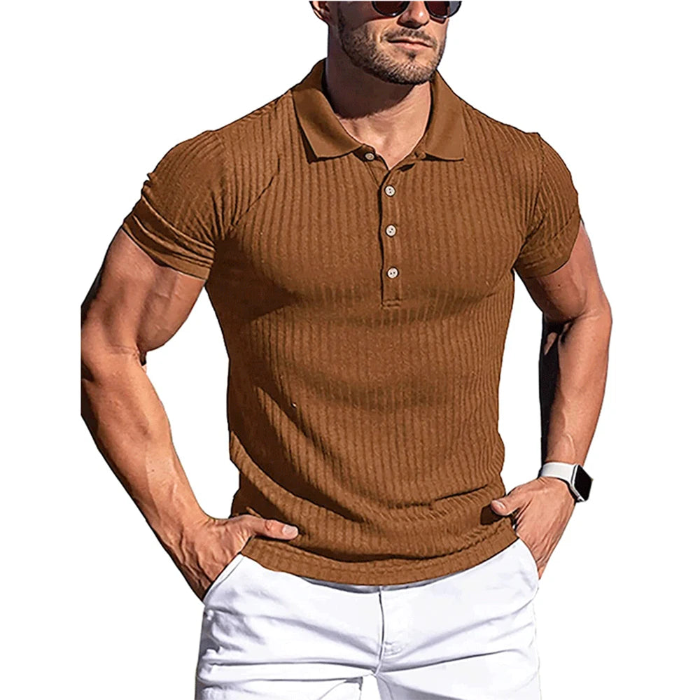 Polo de verão masculino listras sólidas