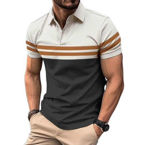 Polo masculina de verão, listrada e estampada, respirável masculina