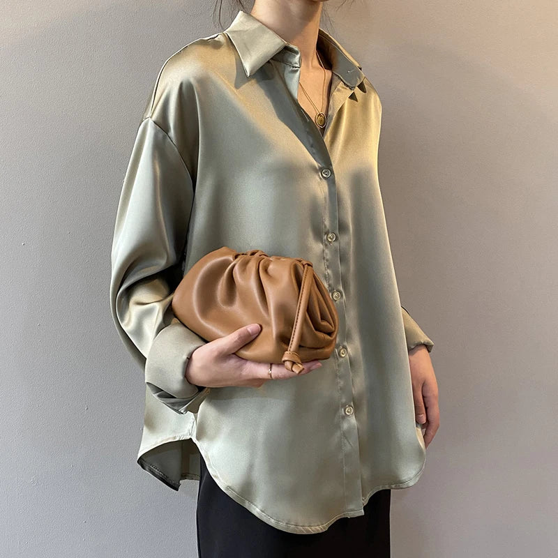Camisa social feminina de seda elegante estilo vintage