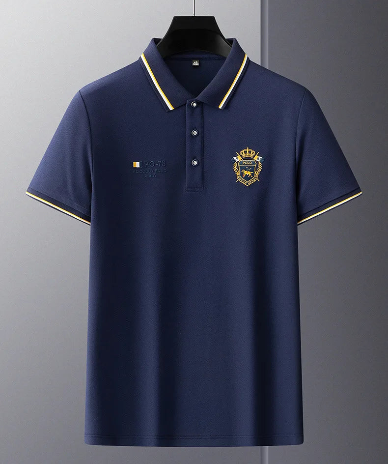 Polo masculina bordada de algodão com logo