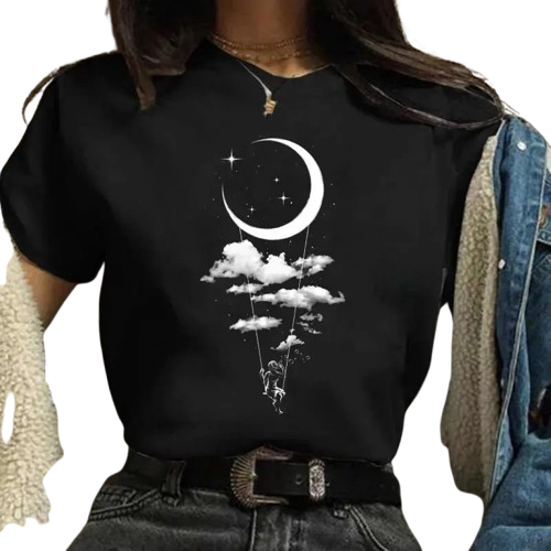 Camiseta feminina lua estilo anos 90