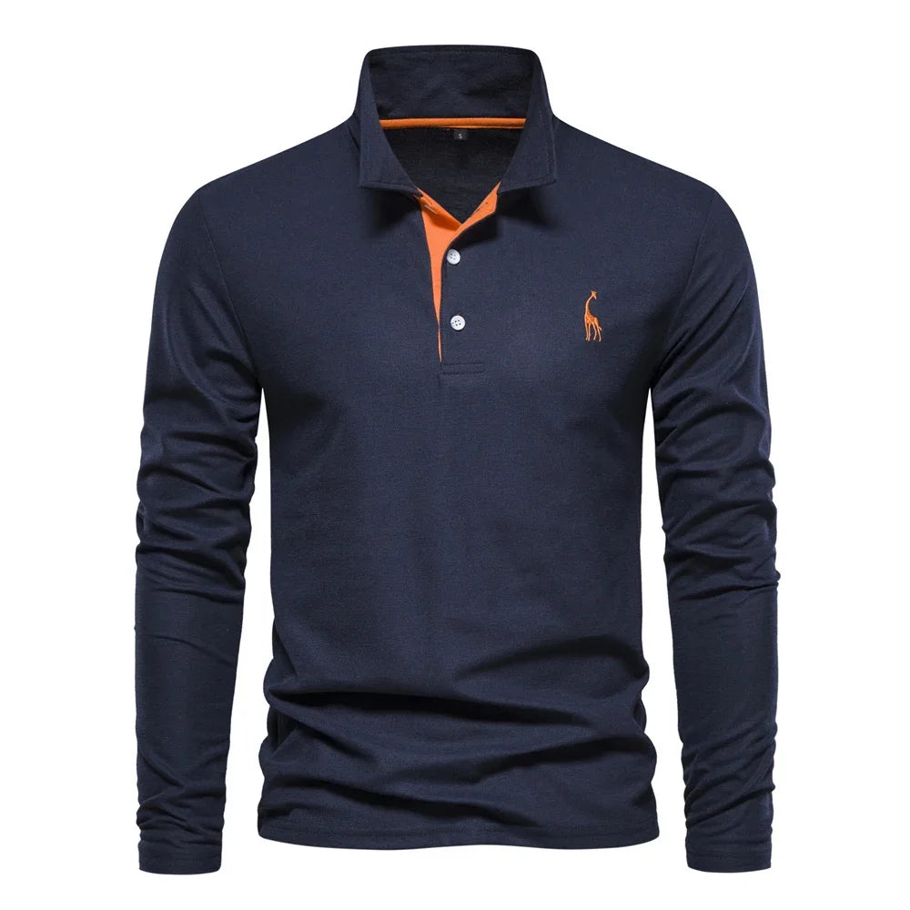 Polo bordado de manga comprida