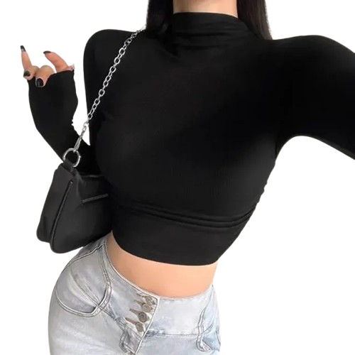 Camiseta de gola alta feminina