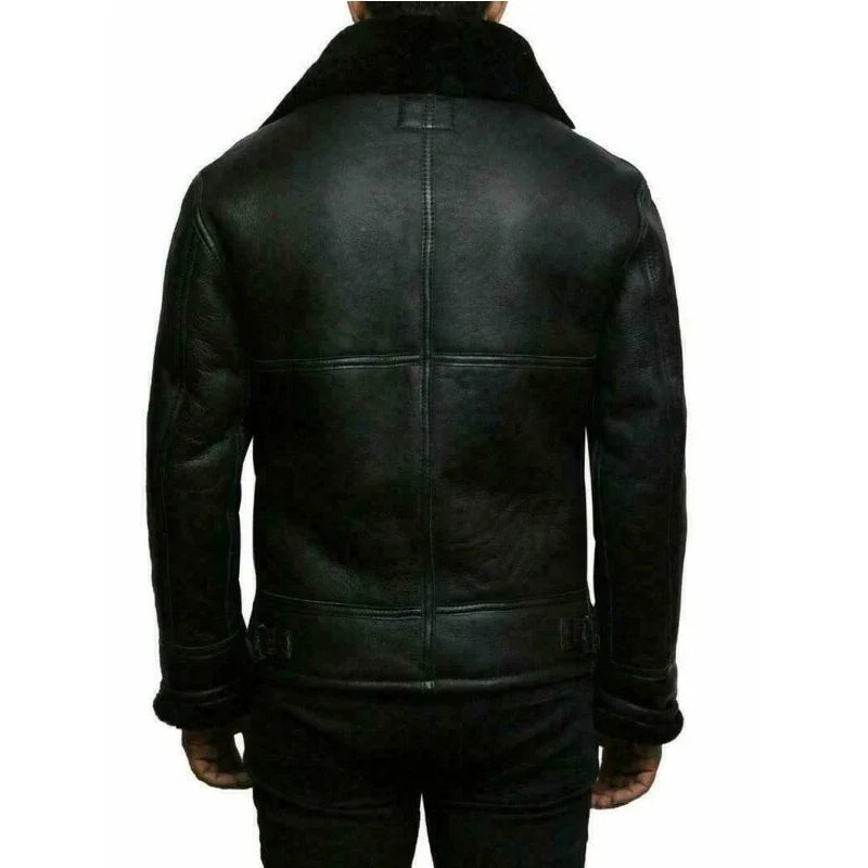 Jaqueta de couro masculina com pelúcia