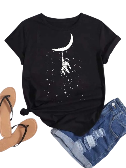 Camiseta feminina estampa planetas moda casual