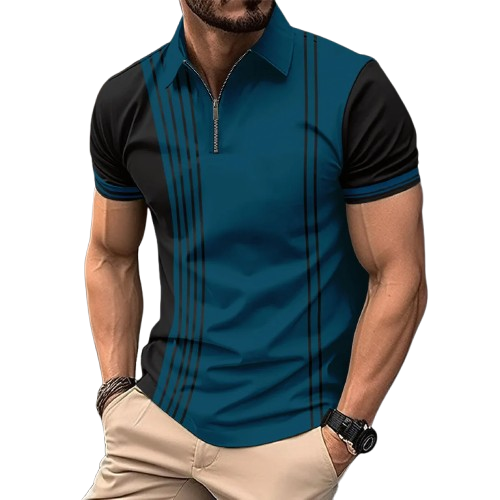Polo masculina de verão, listrada e estampada, respirável masculina