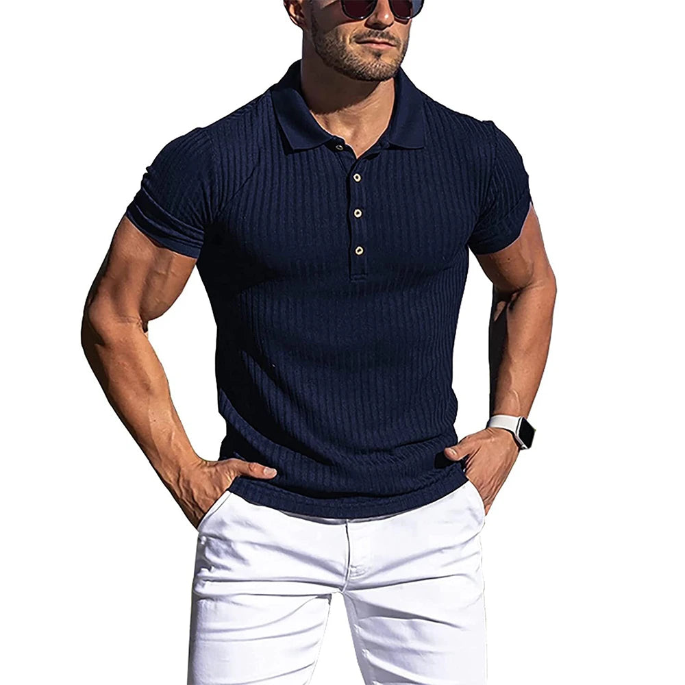 Polo de verão masculino listras sólidas