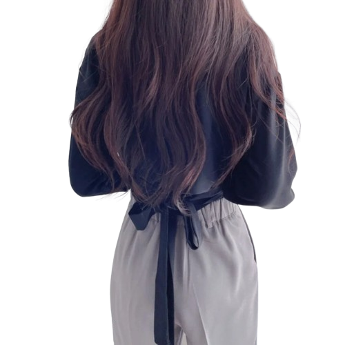 Camisa feminina de chiffon sólida com amarração nas costas e laço