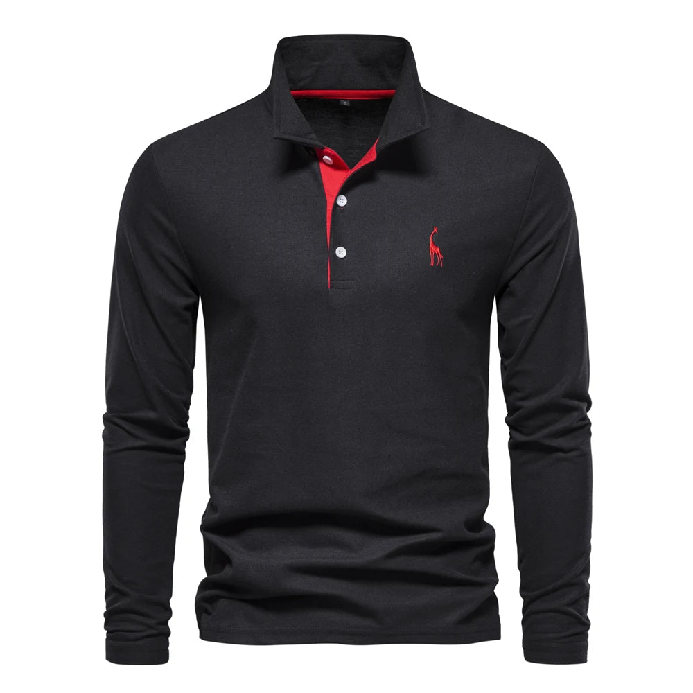 Polo bordado de manga comprida