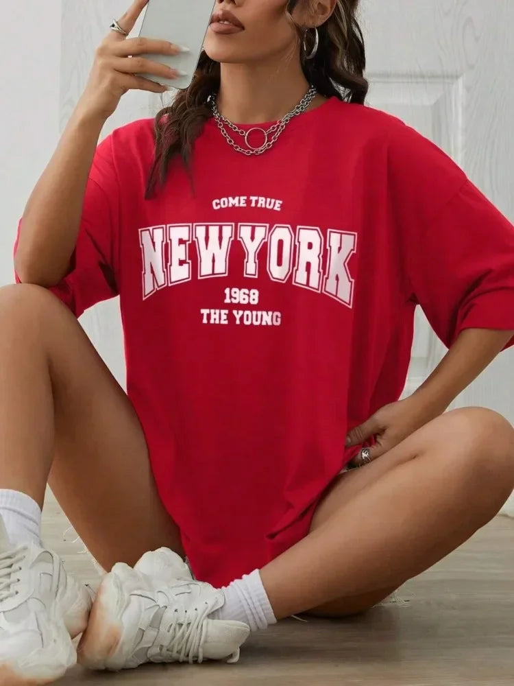 Camiseta feminina oversize new york