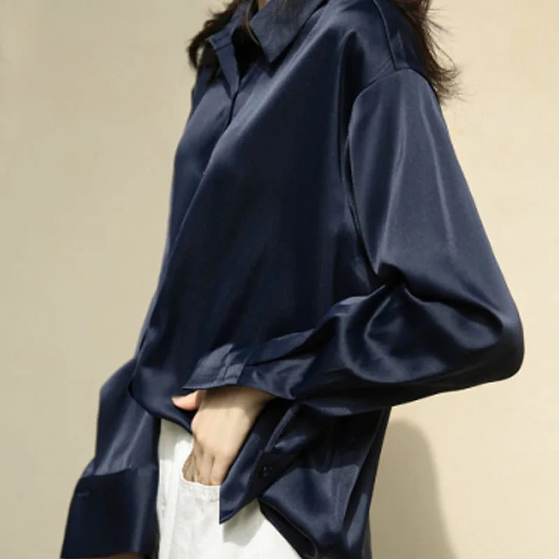 Camisa social feminina de seda elegante estilo vintage