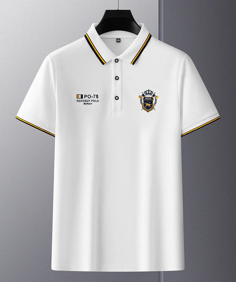 Polo masculina bordada de algodão com logo