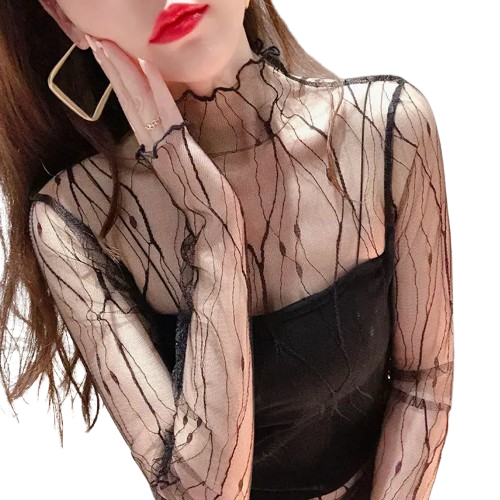 Blusinha elegante de renda manga longa