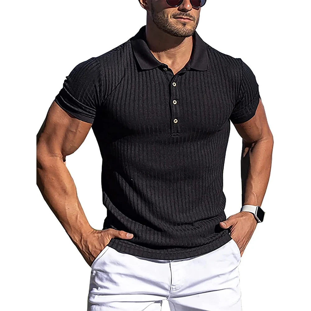 Polo de verão masculino listras sólidas