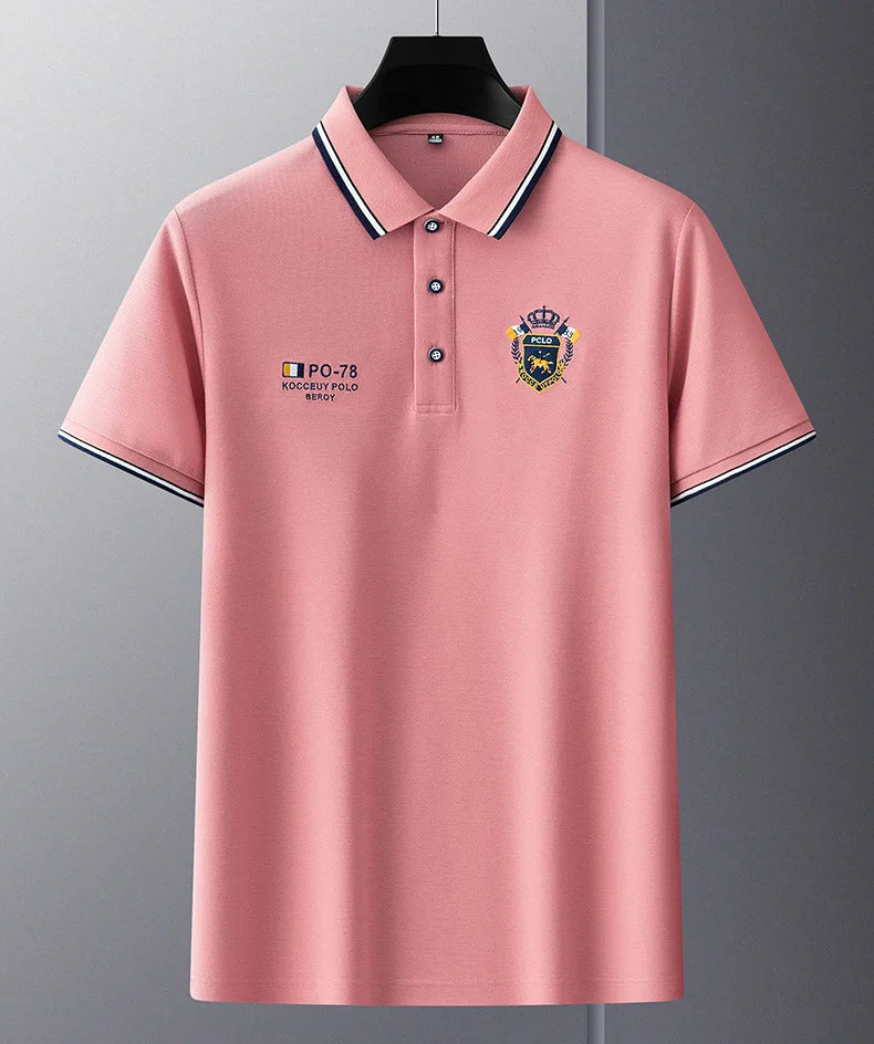 Polo masculina bordada de algodão com logo