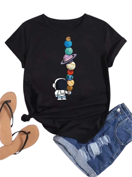 Camiseta feminina estampa planetas moda casual