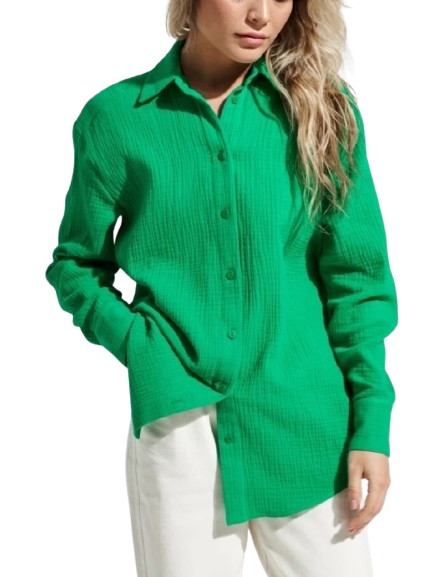 Camisa feminina de algodão manga longa e solta