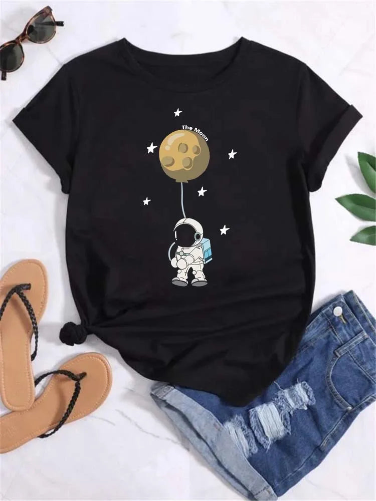Camiseta feminina estampa planetas moda casual