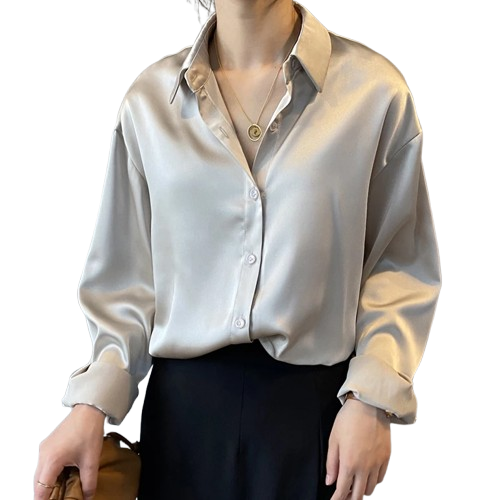 Camisa social feminina de seda elegante estilo vintage